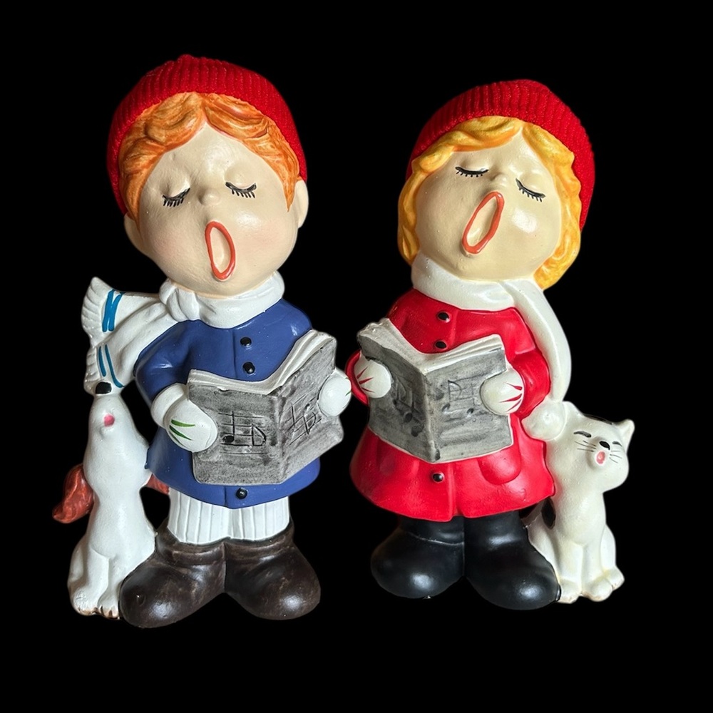 Vintage 7" Christmas Carolers  UCGC Figurine Singers Boy Girl dog cat